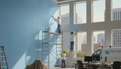 Commercial painting crew in Raleigh, NC applying durable coatings to a commercial property exterior