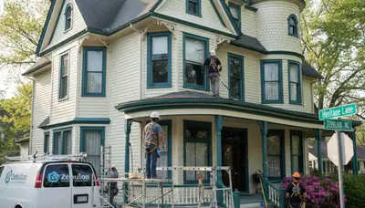 Painting contractor in Raleigh, NC preparing a home exterior for a fresh paint job